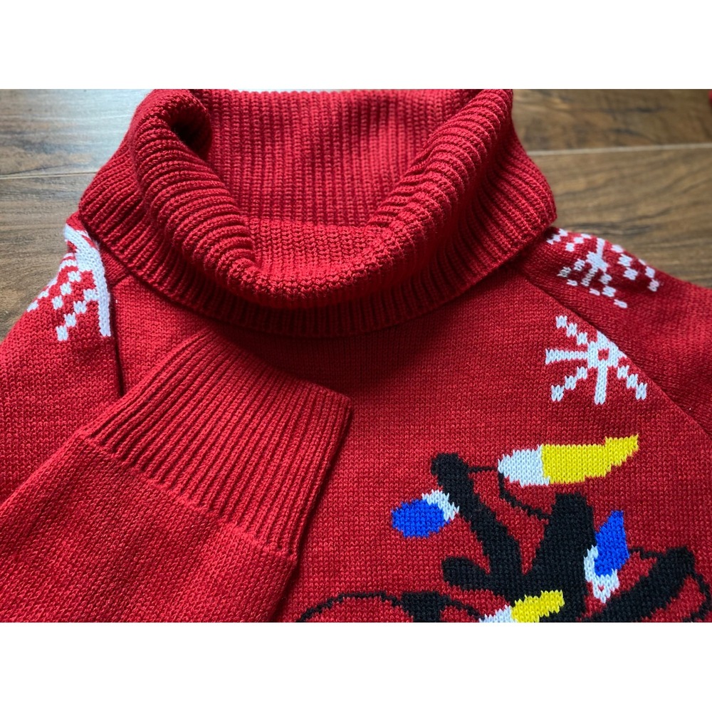 Red Reindeer Christmas Cowl Neck 3D Pom Pom Nose Snowflake Pockets festive party